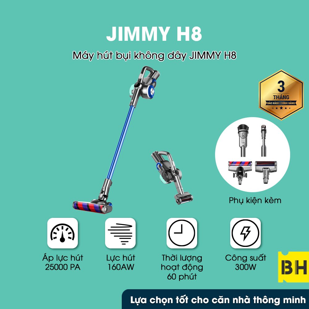 [Mã ELHA22 giảm 6% đơn 300K] Máy Hút Bụi Lau không dây hút Cầm TayHút Khô và Ướt JIMMY H8/ H8 PRO mạnh 24000PA