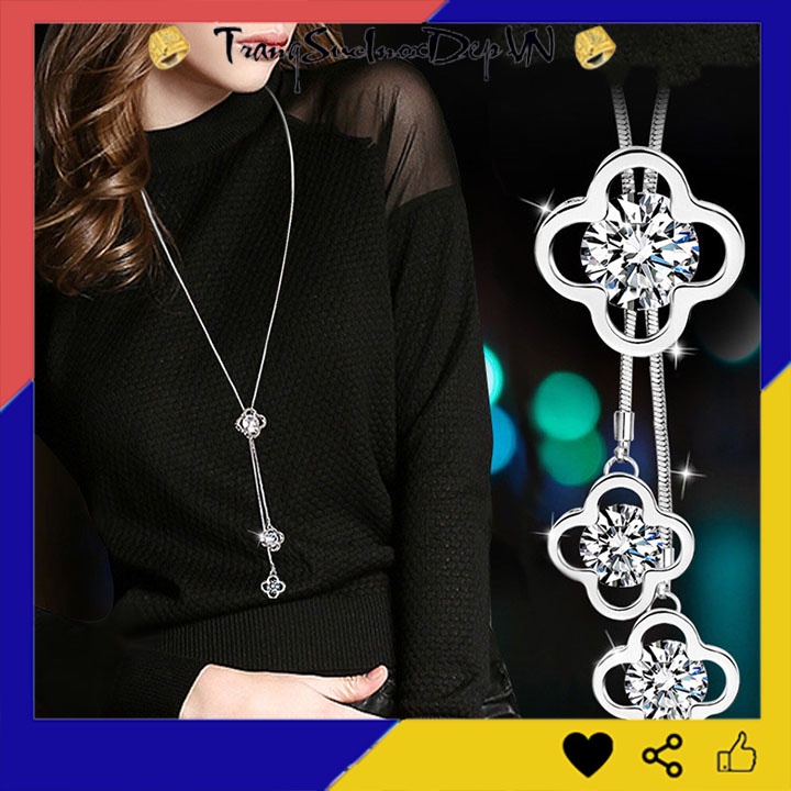Dây chuyền nữ phong cách Hàn Quốc rớt bông hoa 4 cánh kiểu dài siêu đẹp, hợp thời trang, mang phong cách, dễ phối đồ