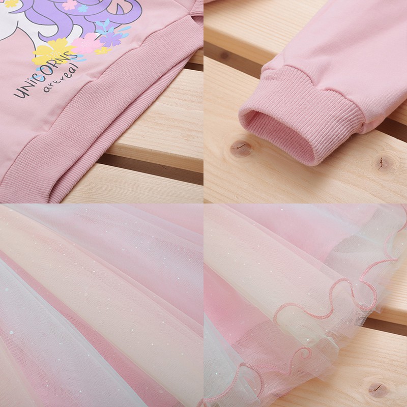 Set Áo Thun Tay Dài &amp; Chân Váy Lưới Cho Bé Gái