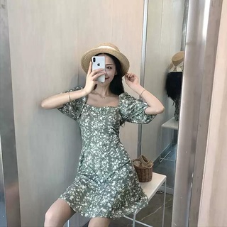 ĐẦM NGẮN CỔ VUÔNG HOA BI