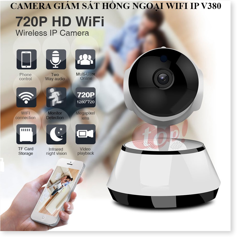 Camera Theo Dõi V380 ✔Chính Hãng✔️ Kết nối không dây qua điện thoại, Đàm thoại 2 chiều, Xoay 360.