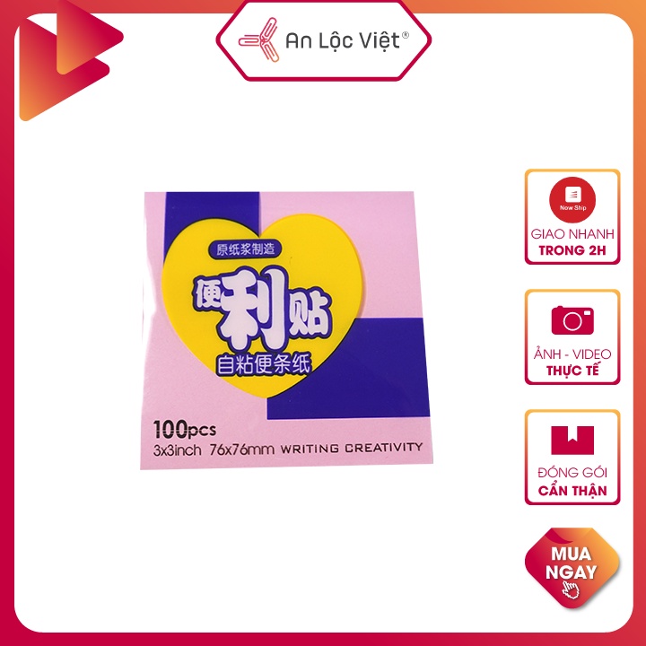 1 Xấp =100 tờ Giấy Note Ghi Chú vàng 3x2 3x3 3x4 inch, tiện dụng với chất keo dính, giấy dày mịn & bám mực