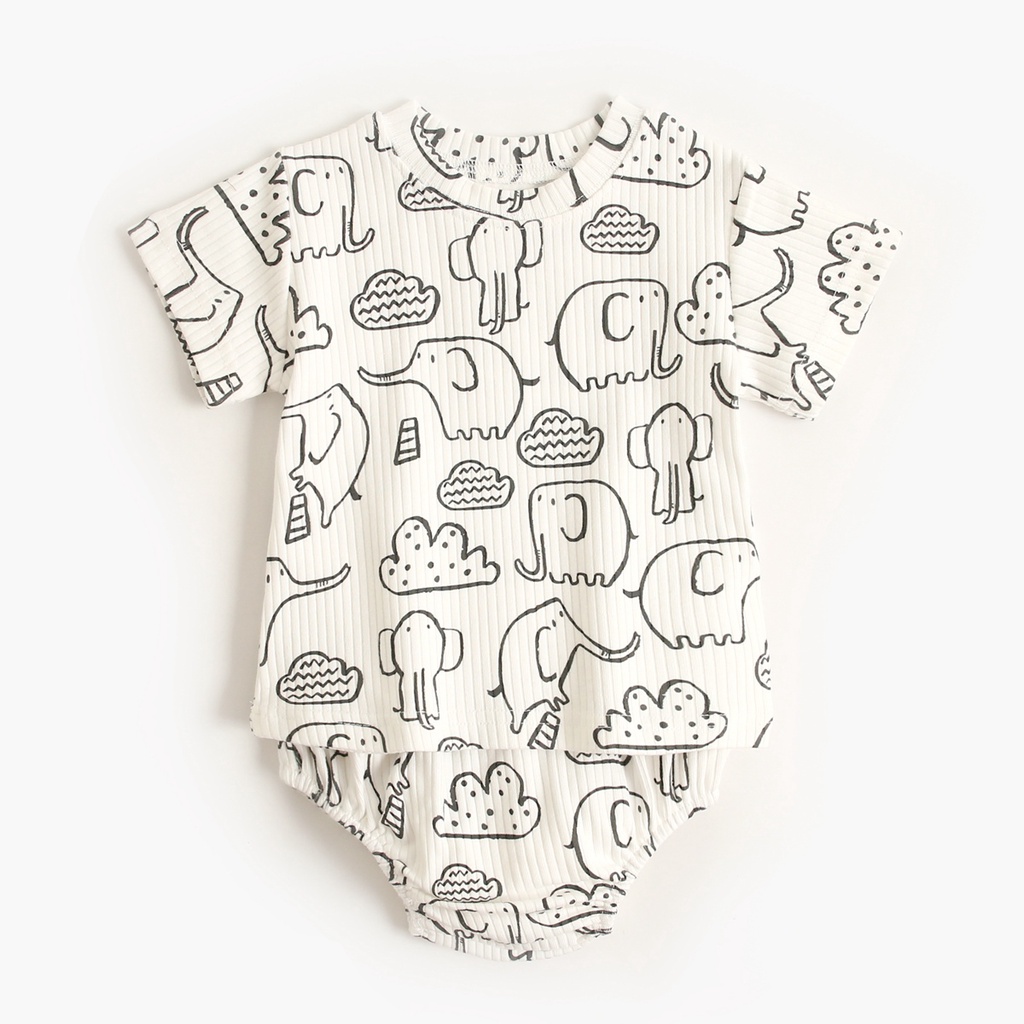 Sanlutoz Cotton Tay Cộc In Họa Tiết Hoạt Hình + Quần Ngắn Thời