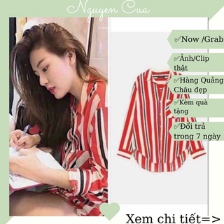 Áo sơ mi nữ lụa nữ kẻ sọc ❤️ freeship❤️