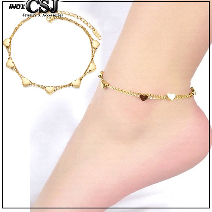 LẮC CHÂN TITAN TRÁI TIM 2 TẦNG MÀU VÀNG TƯƠITA601