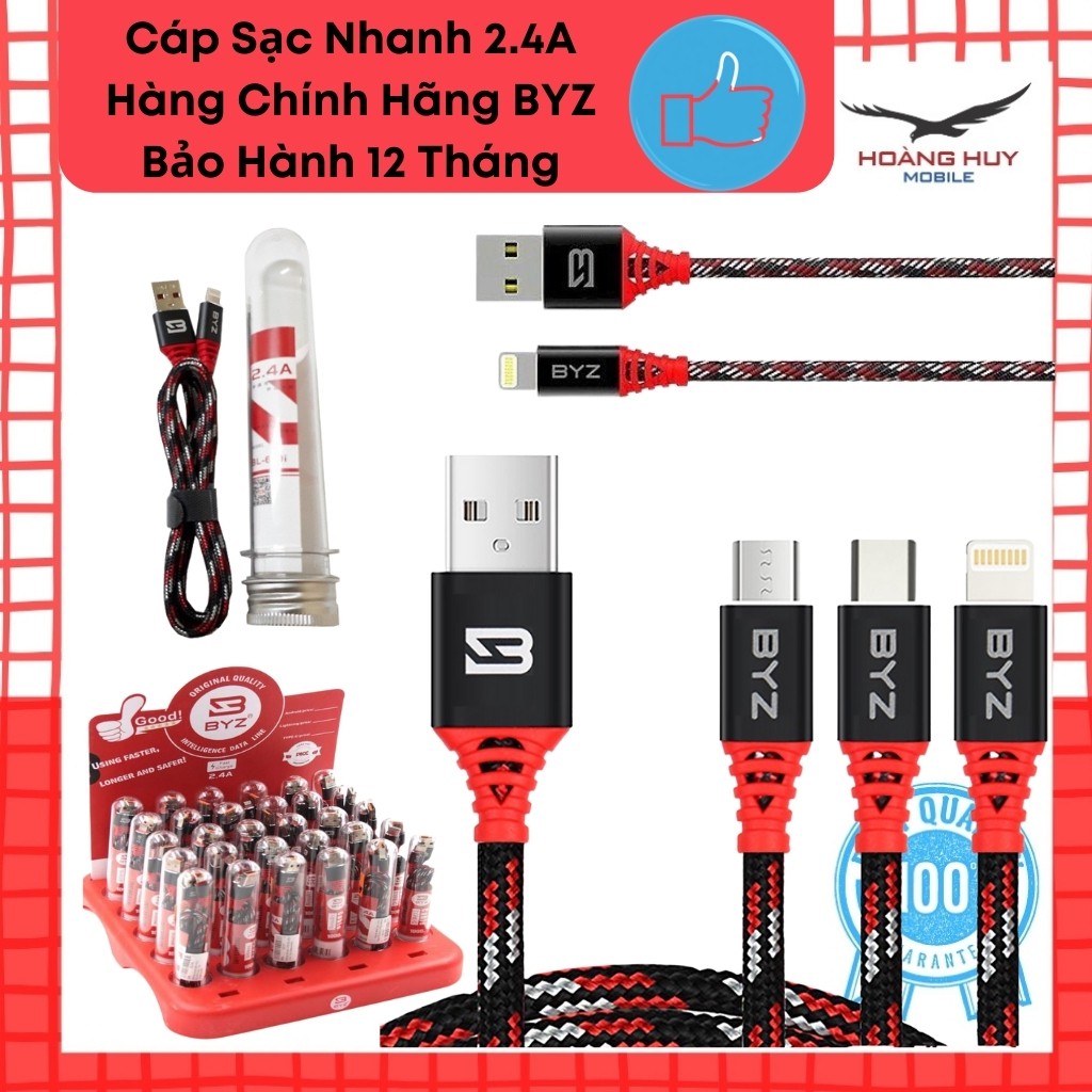 Dây Sạc Iphone,Samsung,Type C,Dây Dù Sạc Nhanh 2.4A Chiều Dài 1M Hàng Zin Chính Hãng Bảo Hành 12 Tháng 1 Đổi 1