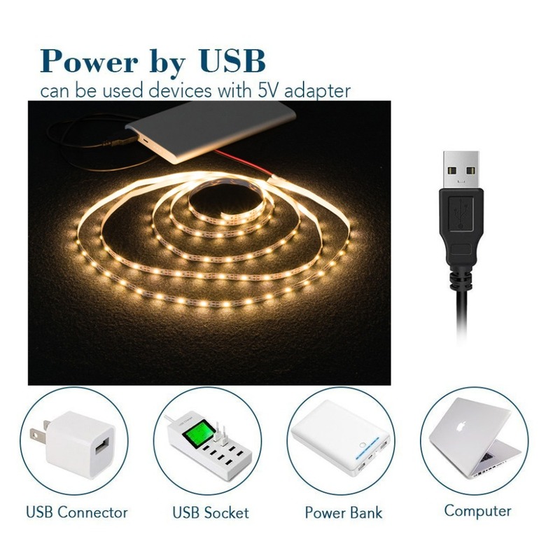 Dây Đèn Led 1m 2m 3m 5m Đầu Cắm Usb Cho Tv 5v 2835 60smd / M Rgb