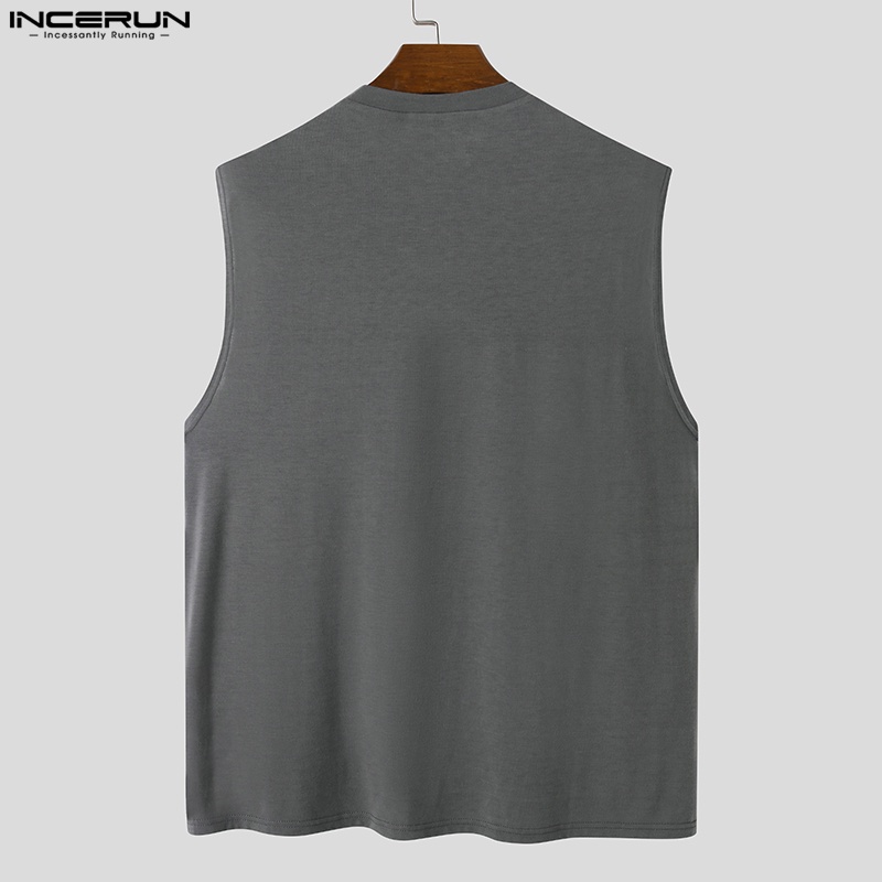 Áo thun ba lỗ INCERUN cổ tròn phối nút kim loại thời trang dành cho nam