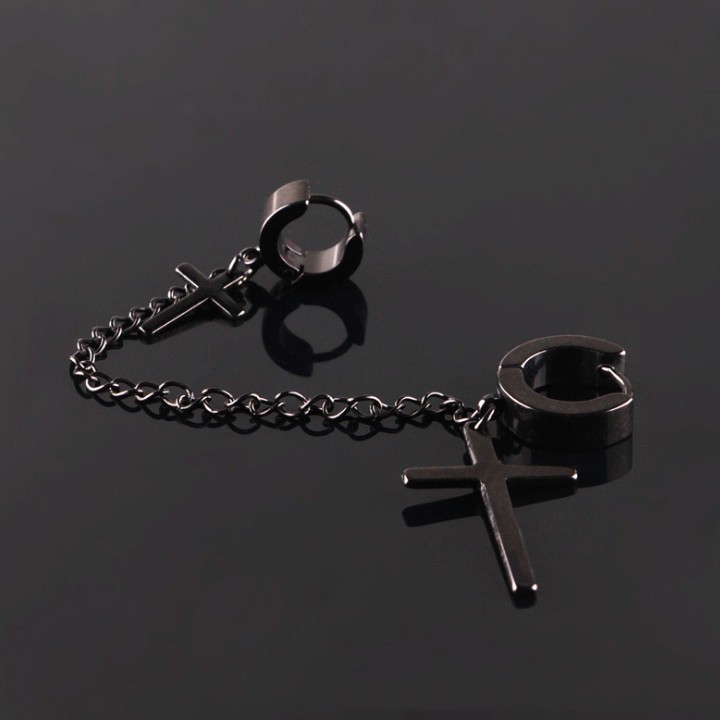 Bông Tai Xích Thánh Giá Đeo 2 Lỗ Titan Ko Rỉ TT 2010