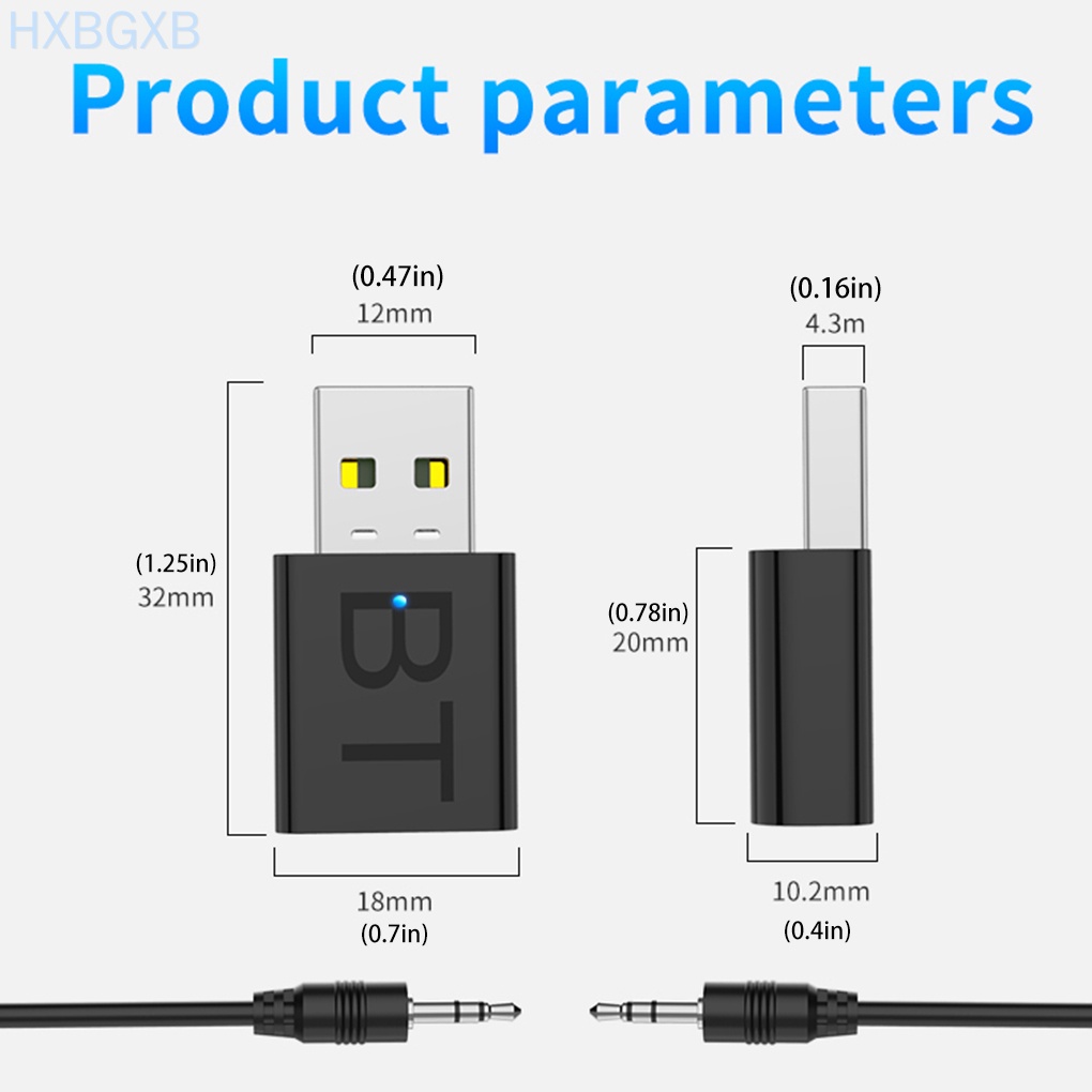 USB Car Bluetooth 5.0 AUX Jack Audio Adapter Receiver 2-in-1 Driver-Free Bluetooth Transmitter HXBG