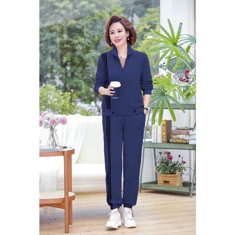 Bộ thể thao thu đông trung niên mềm mịn , Bộ đồ thể thao trung niên dài tay cotton da cá co dãn 4 chiều BTT02