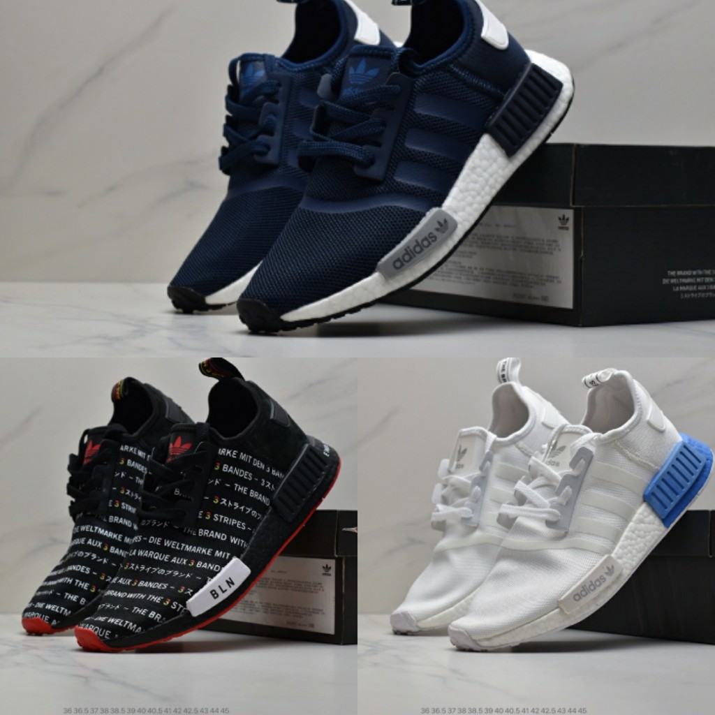 Genuine Adidas NMD R1 Primeknit Triple Black B42087 Men Women Unisex Running Sports Shoes JED262-KJR 0419