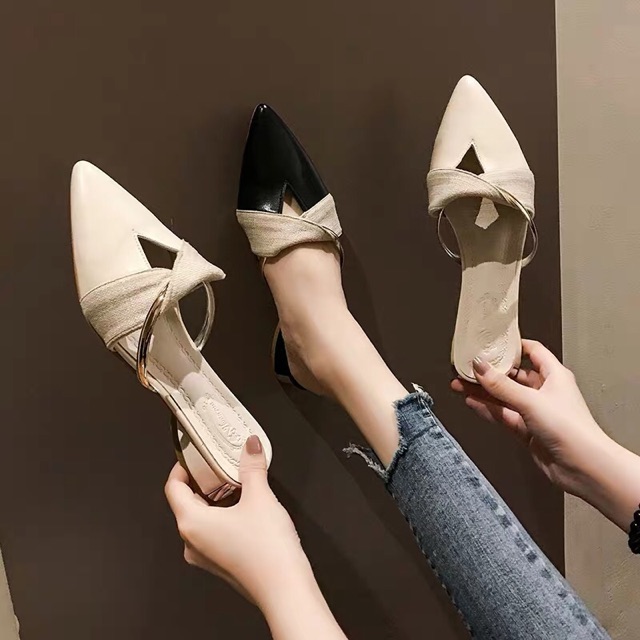 Hài sục da nữ mũi nhọn đế 3cm