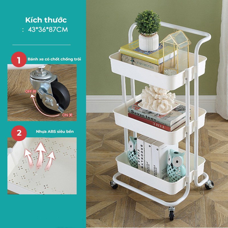 Xe Đẩy Spa 3 Tầng Đa Năng - Kệ Đẩy Nhựa - Kệ Để Đồ Bỉm Sữa