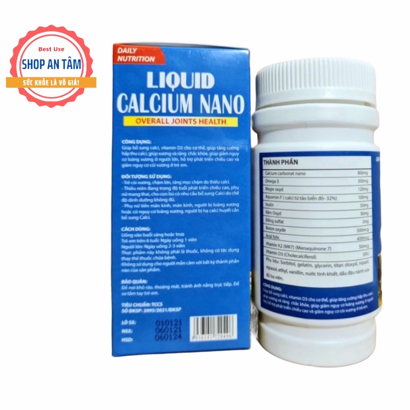 Viên uống Liquid Canxi Nano bổ sung canxi, phòng ngừa loãng xương, phát triển chiều cao, chống còi xương