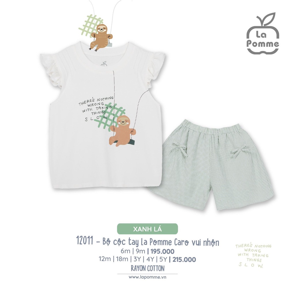 [CHÍNH HÃNG] Bộ cộc tay quần đùi caro họa tiết vui nhộn bé gái 12011 La Pomme