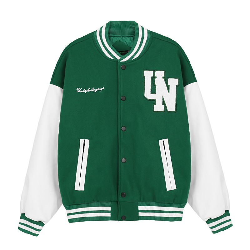 Áo bóng chày, Varsity jacket HOT 2021 màu xanh chất tay da cao cấp