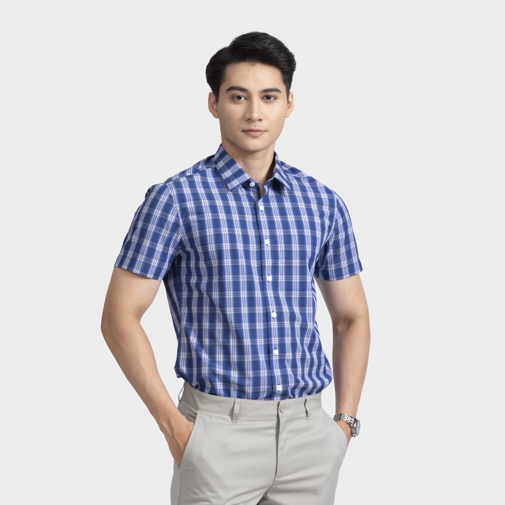 [MẪU MỚI] Áo sơ mi nam ngắn tay ARISTINO họa tiết xanh kẻ trắng nam tính, chỉn chu  - ASS007S2