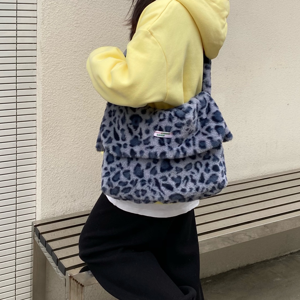 Túi Đeo Chéo Vải Canvas Cỡ Lớn Họa Tiết Da Báo Thời Trang 19603