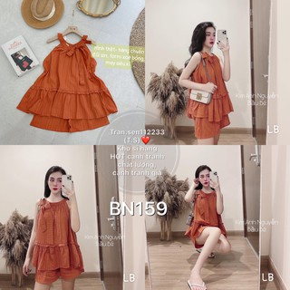 SET BỘ ĐŨI MÀU CAM CHÁY ÁO YẾM CỔ NƠ BABYDOLL CAO CẤP NỮ BN159