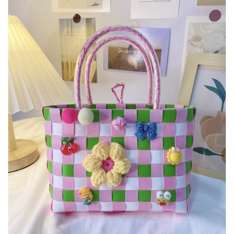 Túi xách mini xinh xắn, túi Handmade , túi  cói kèm charm