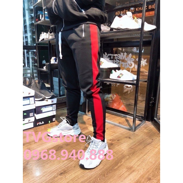 { Ảnh thật + Hàng sẵn } Quần Track Pants 1 sọc Zip dây Drawstrings - Quần nỉ thun khóa Zip line trắng line đỏ