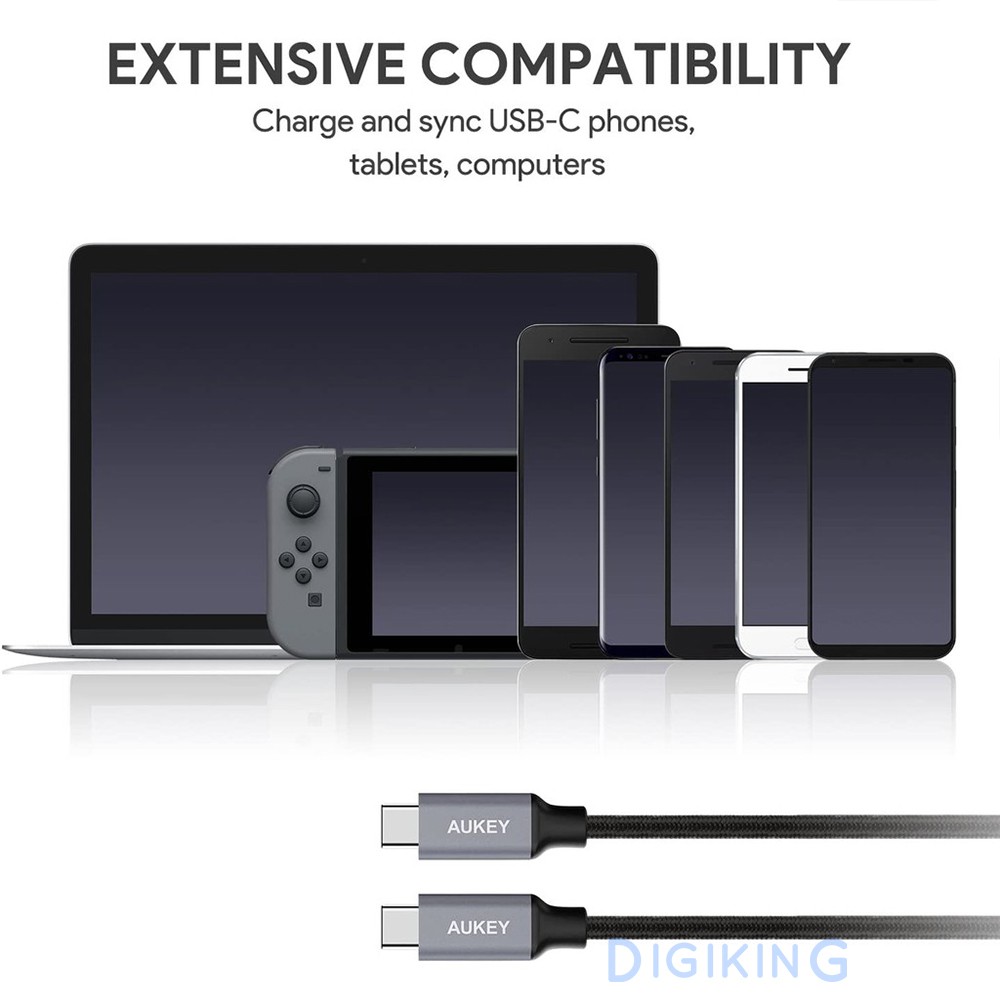 Cáp sạc type C Aukey CB-CD5, dây sạc nhanh bọc dù Hàng chính hãng