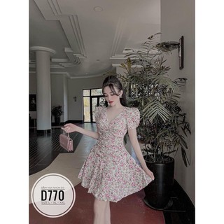 Bigsize Đầm hoa nhún eo D770