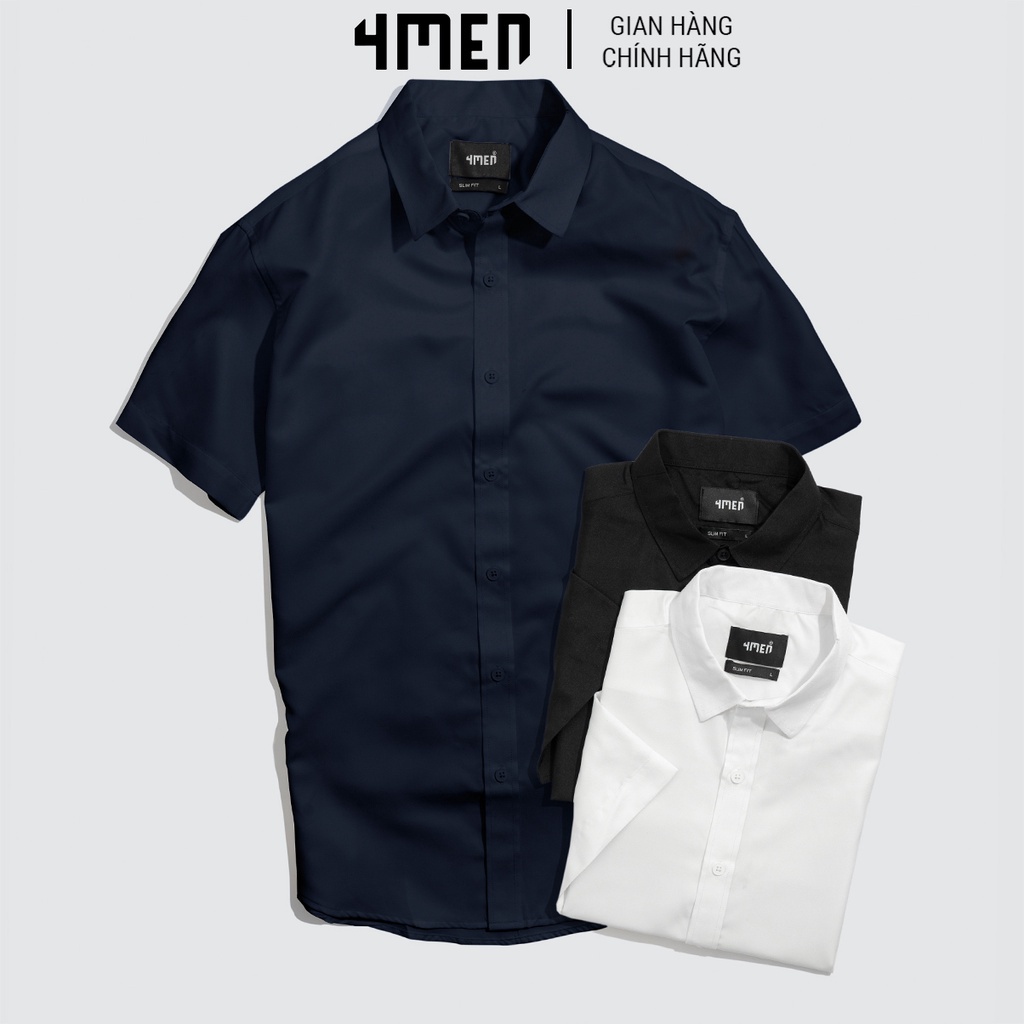 Áo sơ mi nam trơn tay ngắn 4MEN SM071 form slimfit, vải lụa đẹp cao cấp, hạn chế nhăn, 3 màu thanh lịch, hiện đại giá rẻ