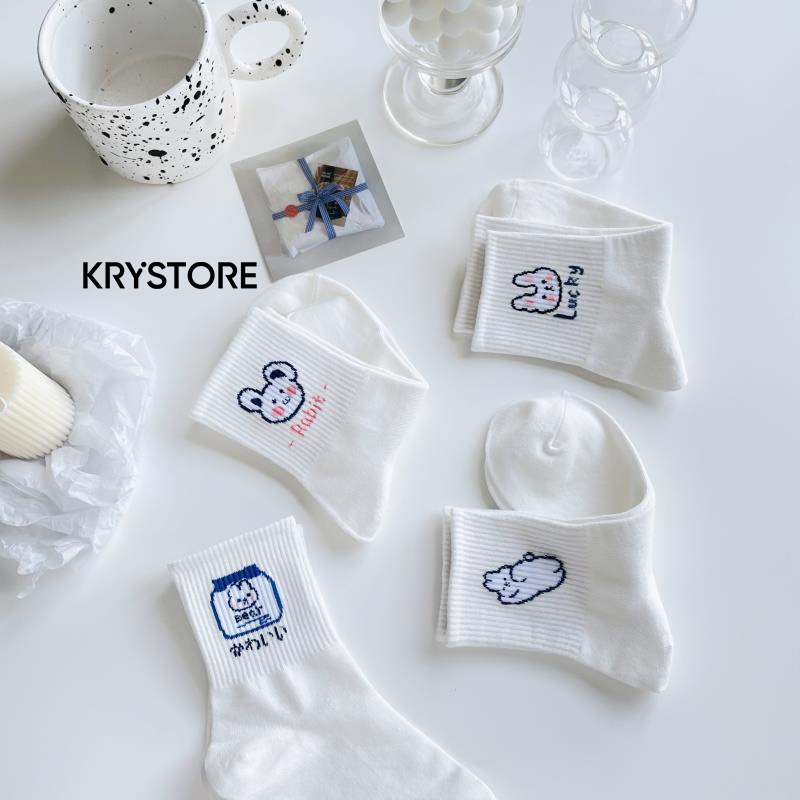 Tất trắng cao cổ nam nữ chất đẹp cotton hình con vật Cute Krystore TC27