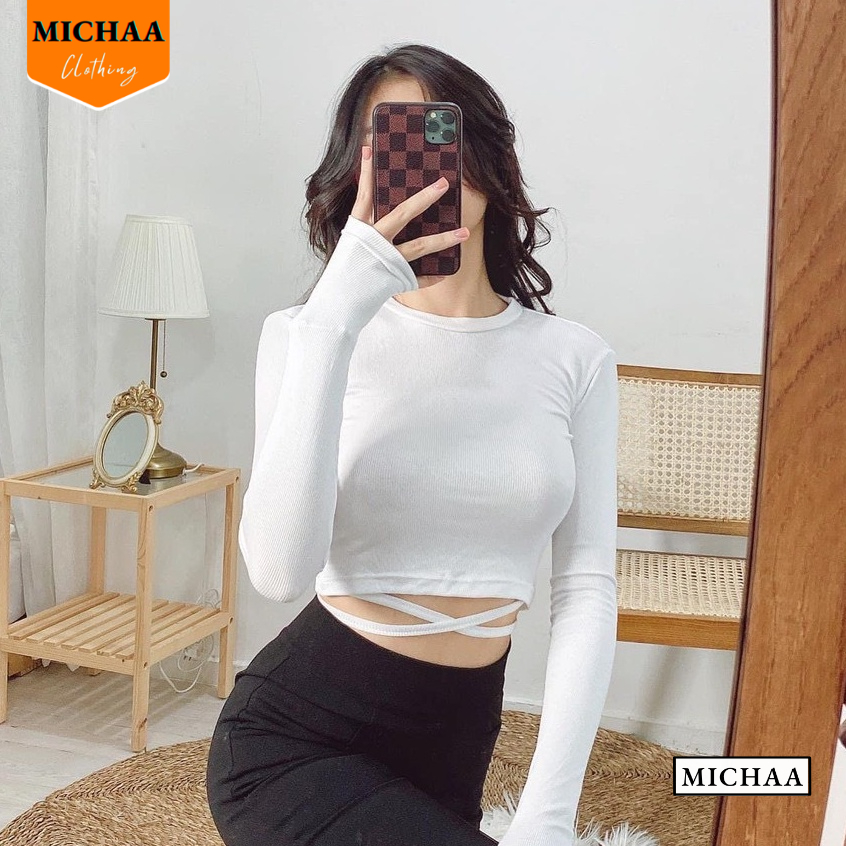 Áo Croptop Nữ Cổ Tròn TAY DÀI QUẤN BỤNG Ôm Body, Áo Thun Kiểu Sexy Chất Borip MICHAA CR71
