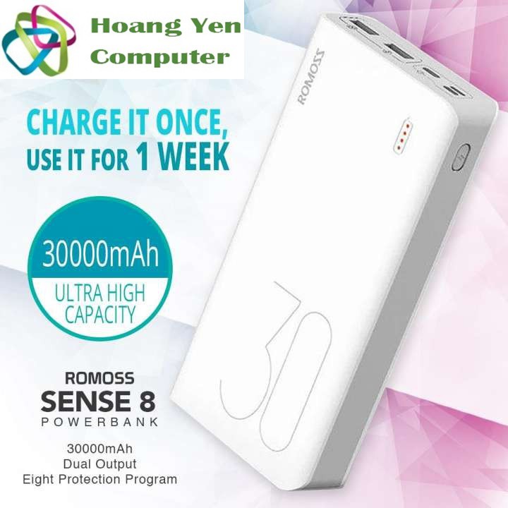 [MẪU MỚI] Sạc Dự Phòng Romoss Sense 8 30000mah 10W 3 Cổng Sạc Vào - BH 1 Năm | Romoss Sense 8