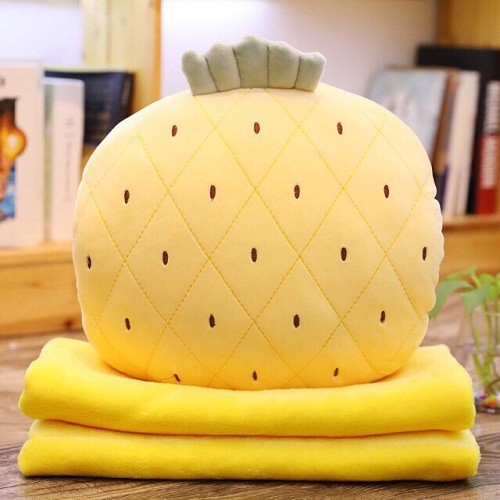 Bộ chăn gối 2in1 trái cây Kiwi, Dưa hấu, Cà rốt, dứa vàng dễ thương êm ái cho giấc ngủ ngon
