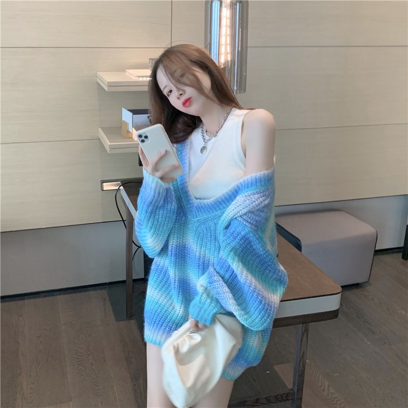 Set áo len dáng rộng kèm áo 3 lỗ crotop freesize siêu Hot