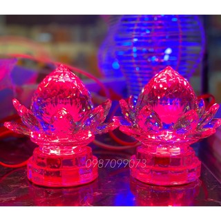 Cặp đèn thờ trái đào pha lê nguyên khối