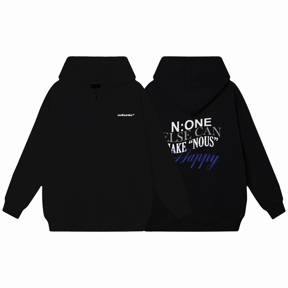 Áo Hoodie Zip Nous Happy Màu Đen