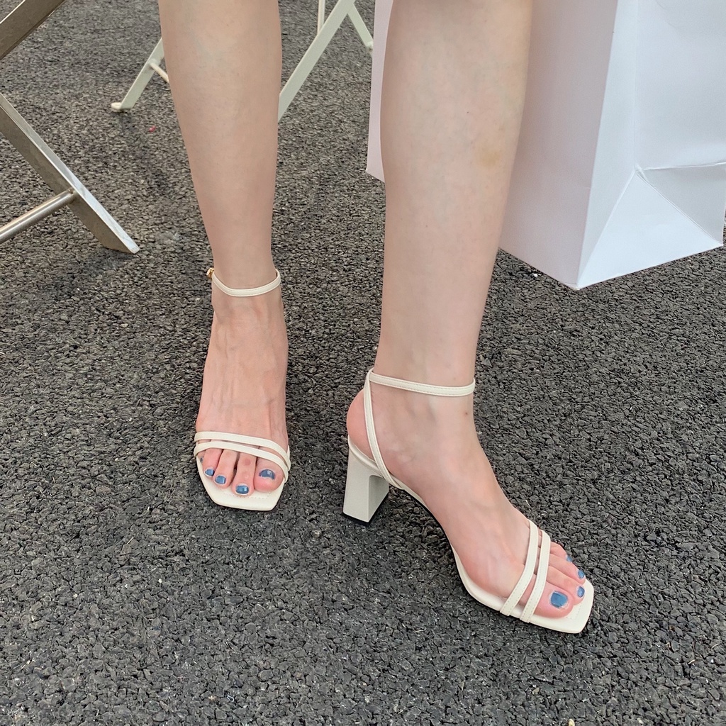 Giày Sandal Gót Vừa Dày Hở Ngón Mũi Vuông Phong Cách Hàn Quốc Thời Trang Mùa Hè Chất Lượng Cao 2022