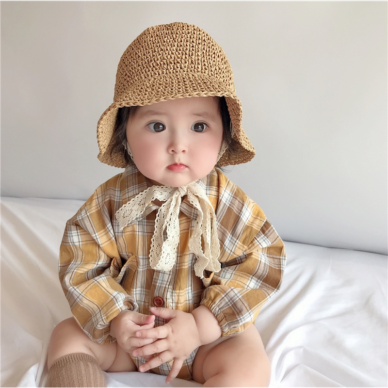 Mũ cói cho bé gái và bé trai có dây rút bên trong nón để vừa với vòng đầu bé