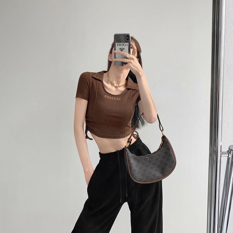 Áo Thun Dệt Kim Tay Ngắn Dáng Ôm Phối Dây Rút Thời Trang Mùa Hè Cho Nữ