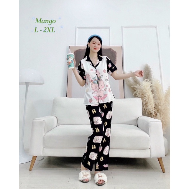 Đồ Bộ Pizama Lụa Mango Mềm Mát - Bộ Mặc Nhà Quần Dài Tay Ngắn Có Size 50-75kg