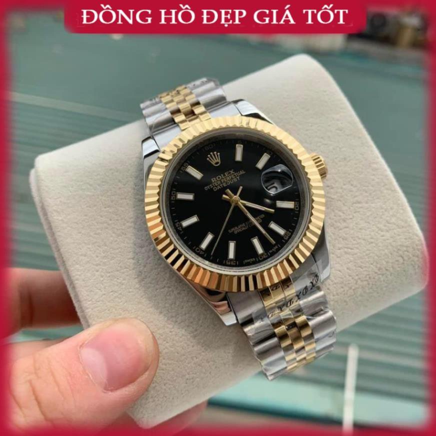 Đồng hồ Nam Ro-lex số gạch có dạ quang sáng máy nhật đơ mi trắng vàng dòng cơ Automatic mặt size 41mm WACH