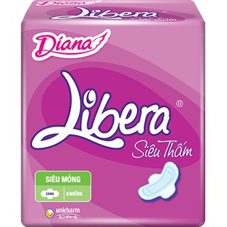 Băng vệ sinh Diana Libera siêu thấm siêu mỏng cánh 8 miếng (8 miếng/gói -23 cm)