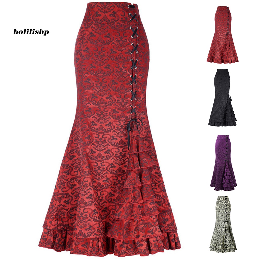 Chân Váy Đuôi Cá Vải Jacquard Phong Cách Punk Vintage Dự Tiệc