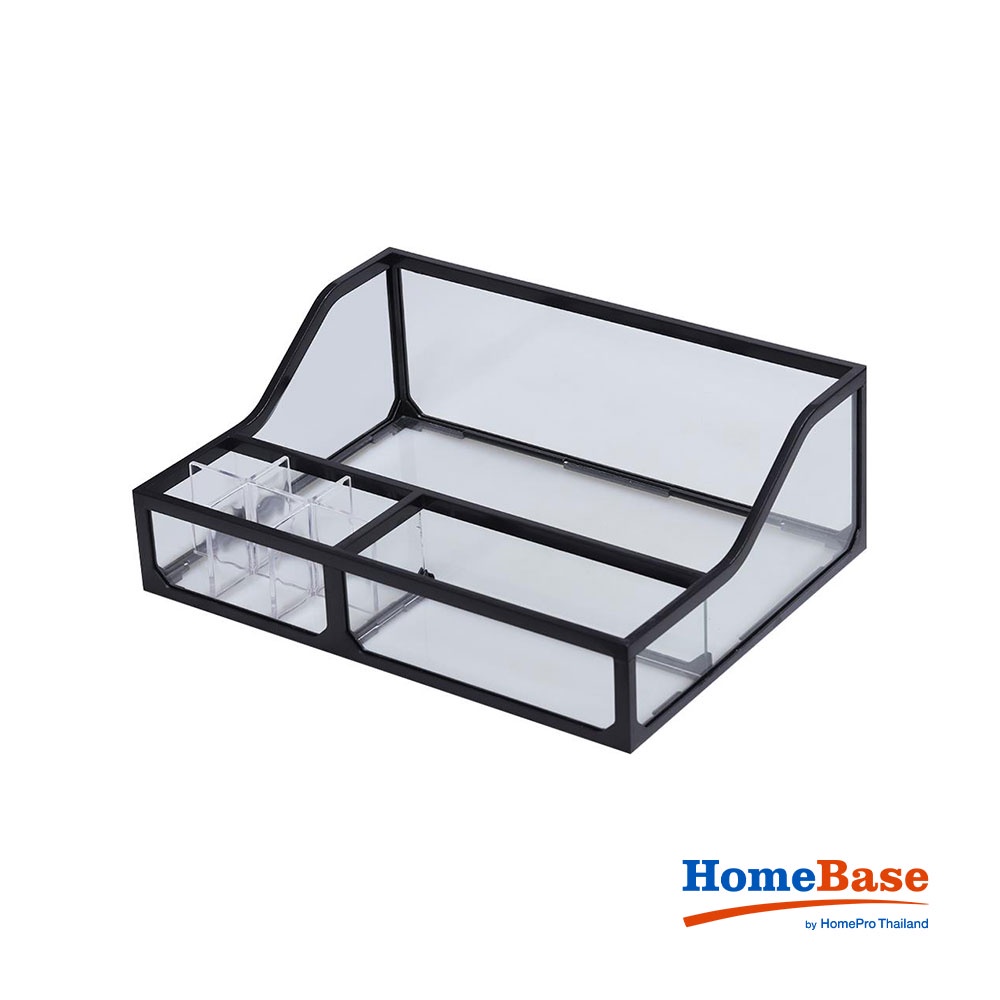 HomeBase STACKO Hộp đựng đồ trang điểm bằng thủy tinh Thái Lan W26.5x9.5xD20cm màu đen trong