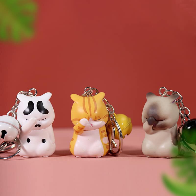 Bộ ba Móc khóa tượng mèo che mặt cạn lời cute [ Set 3 con có bán lẻ ]