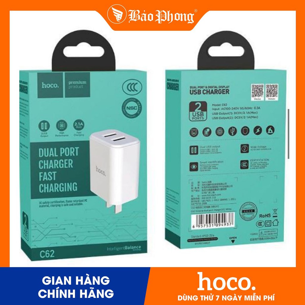 --------Sạc Hoco 2 cổng C62----------