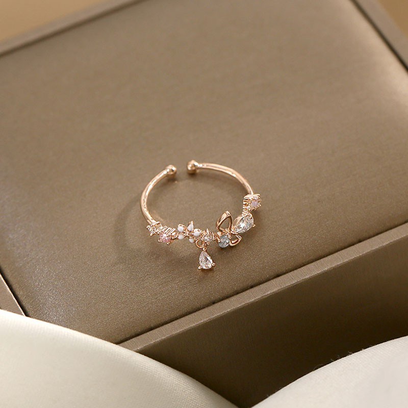 Thời Trang Nhẫn Hở Hình Hoa Đính Đá Zircon Phong Cách Hàn Quốc Cho Nữ