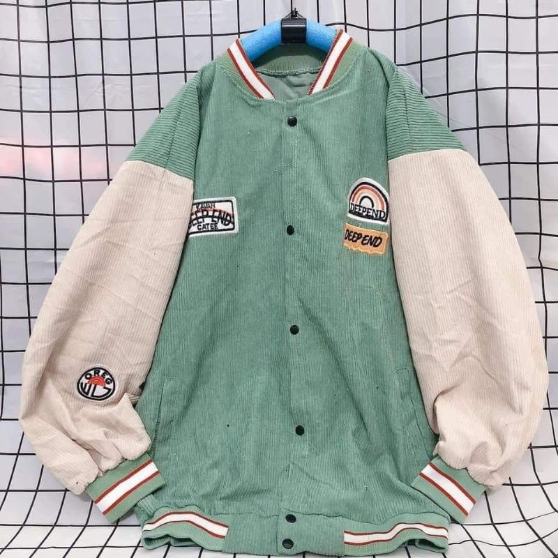 Áo bomber Thêu Hình Cầu Vòng , Áo khoác bóng chày Nhung tăm  Nút Bấm Form Nam Nữ 40-70kg