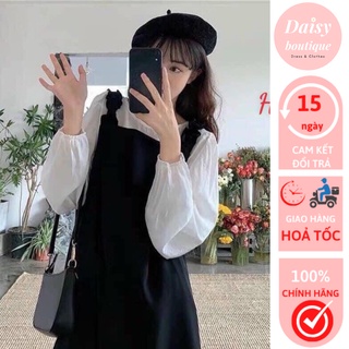 Set Váy Nữ, Gồm Váy Yếm và Áo Phông Xẻ Tà Phong Cách Vintage Buộc Dây Cổ Thanh Lịch Daisy Boutique SP000670