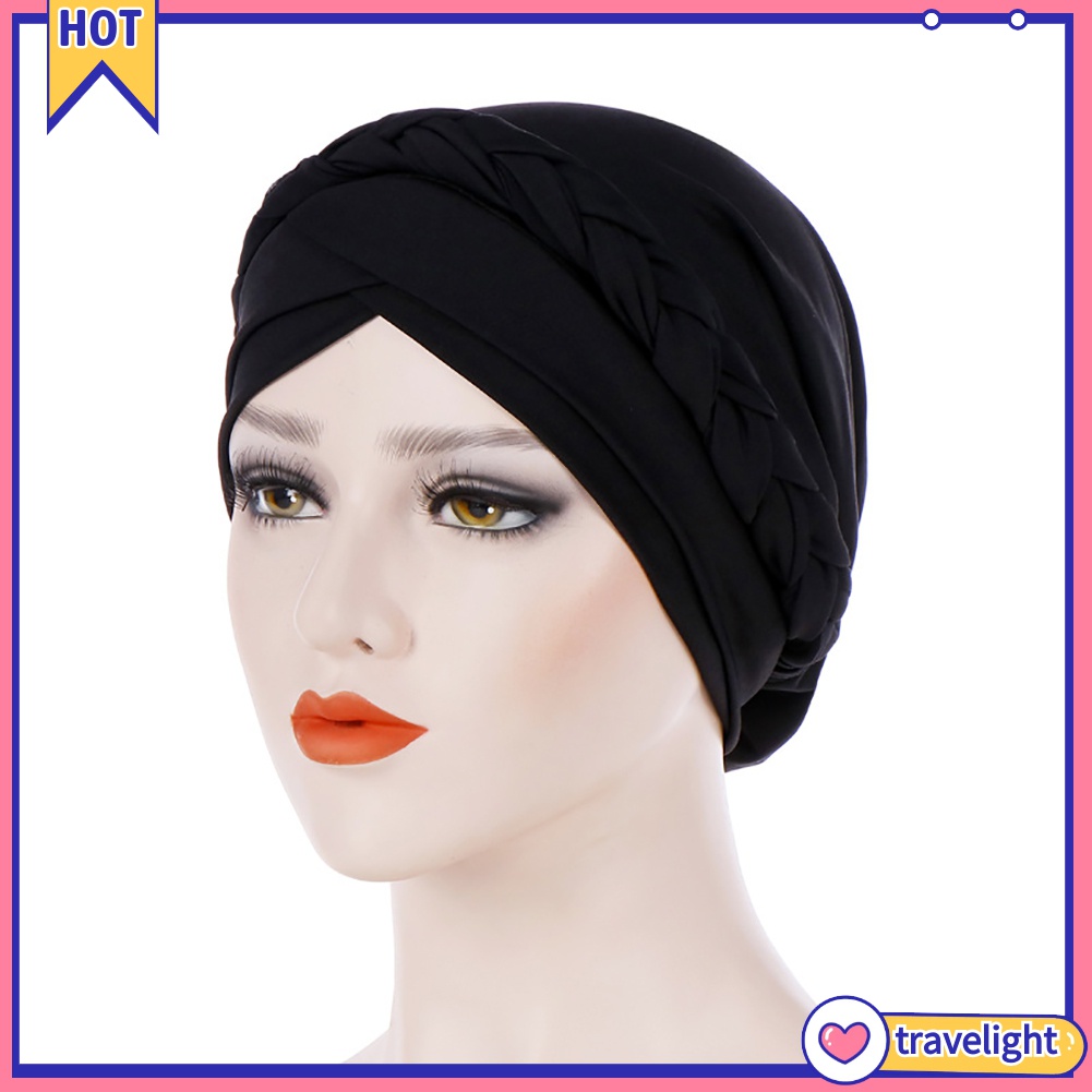 Mũ turban trùm đầu thắt bím màu trơn thời trang cho nữ